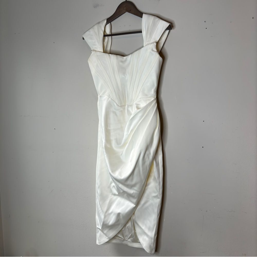 House of CB London Loretta Ivory Satin Off Shoulder Dress Size S - Picture 15 of 16
